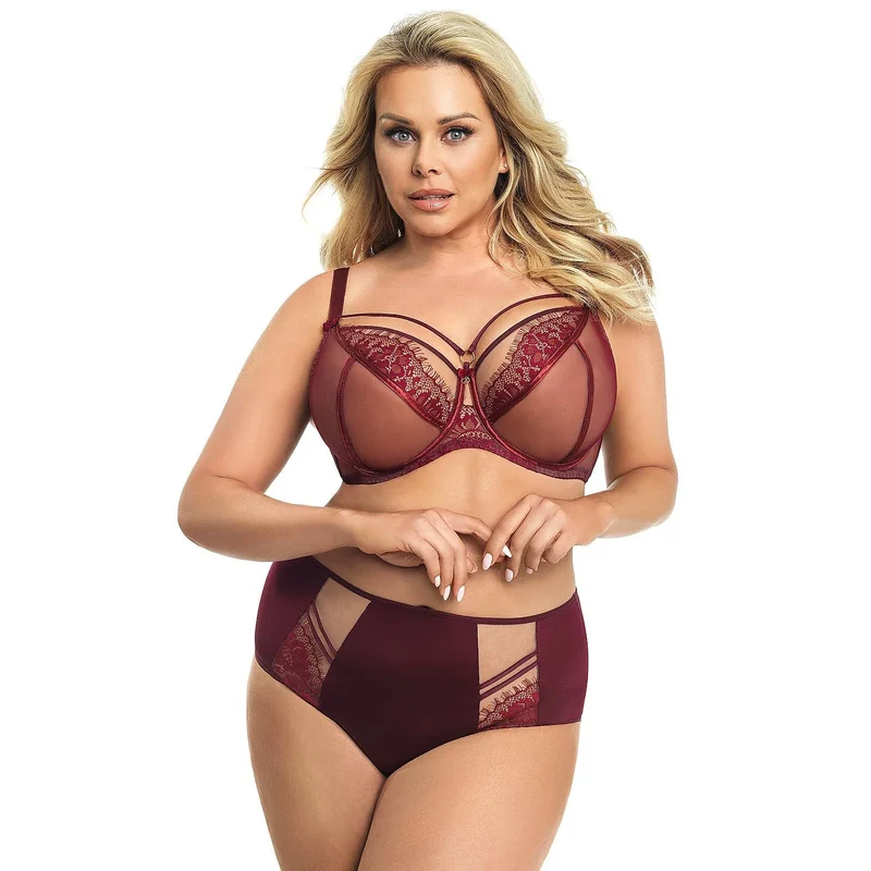 Soutien-gorge Paradise K496 Gorsenia Lingerie en tulle bordeaux armatures doux confort poitrines fortes occasion spéciale
