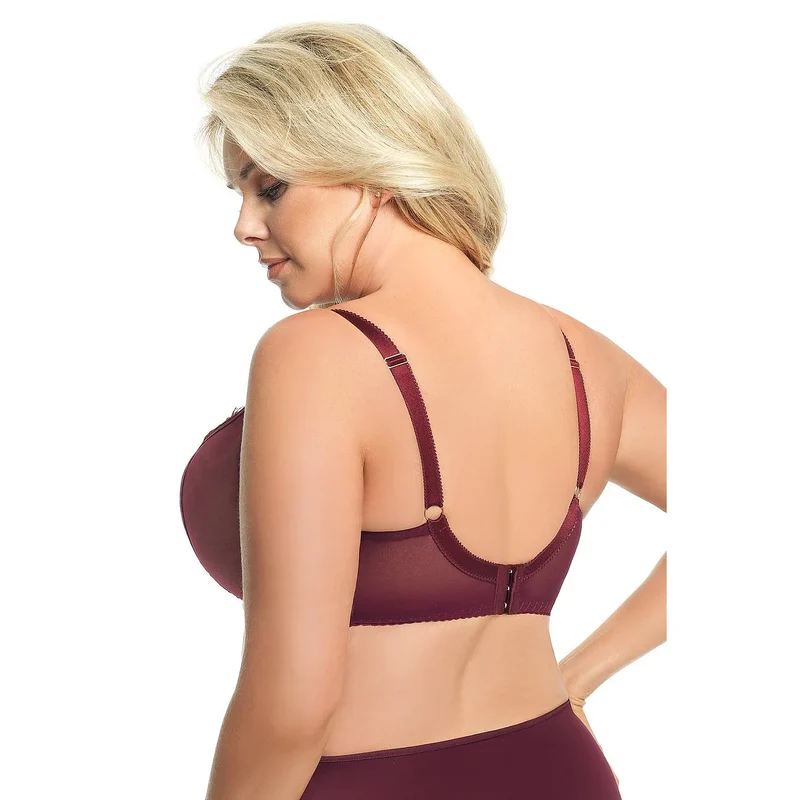 Soutien-gorge Paradise K496 Gorsenia Lingerie en tulle bordeaux armatures doux confort poitrines fortes occasion spéciale