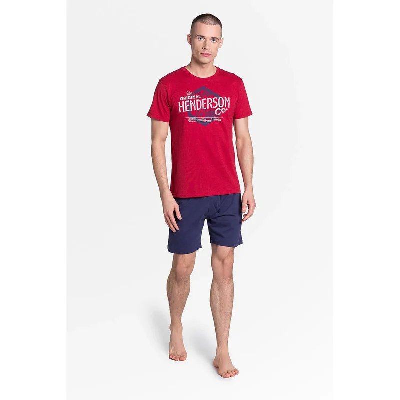 Pyjama deux pièces coton doux Henderson ligne intemporelle femme confortable sexy short genou coupe décontractée respirant rouge bleu marine