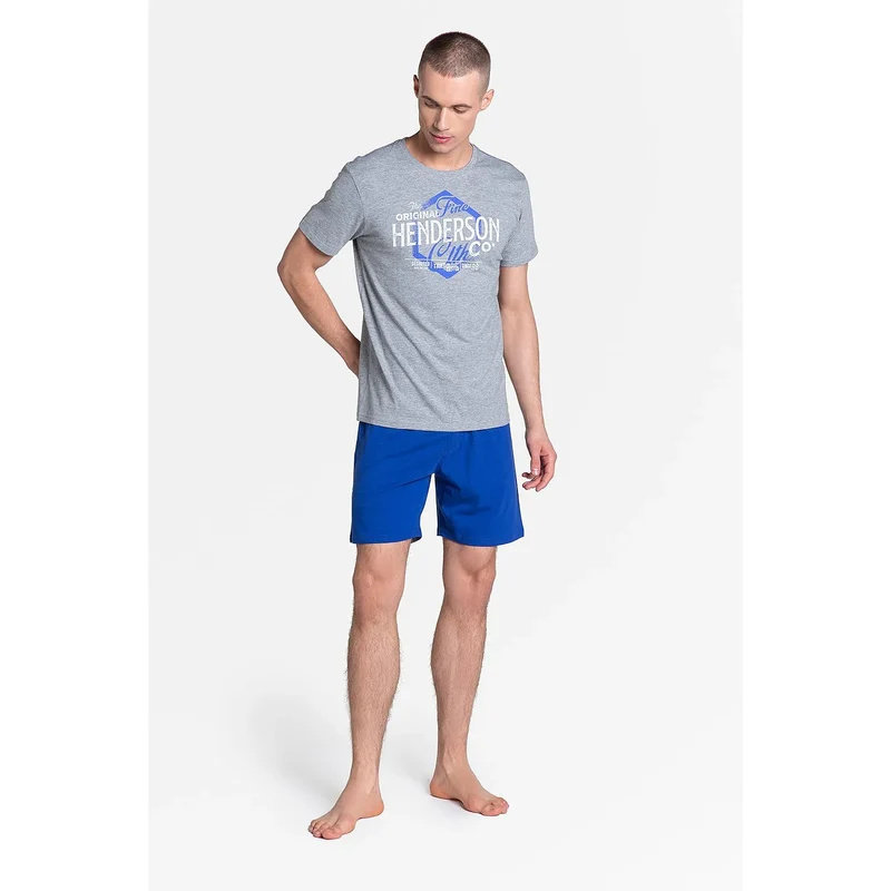 Pyjama Henderson 151701 Lars deux pièces gris bleu t-shirt short intemporel Core ligne doux confort