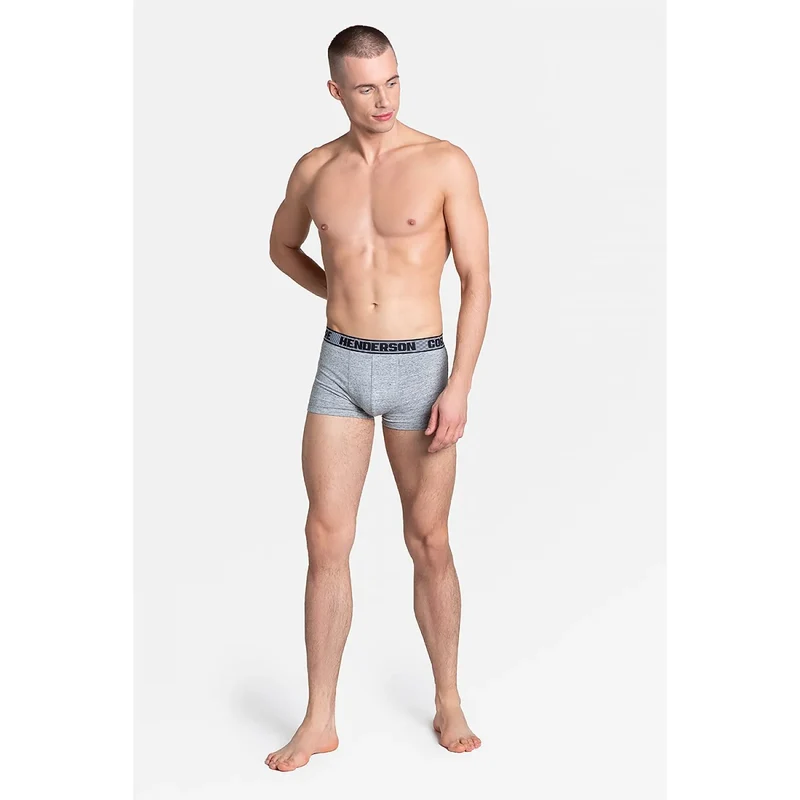Boxer homme Henderson modèle 151472 confortable coton extensible élasthanne ceinture élastique bleue contrastante couture discrète maintien anatomique noir gris