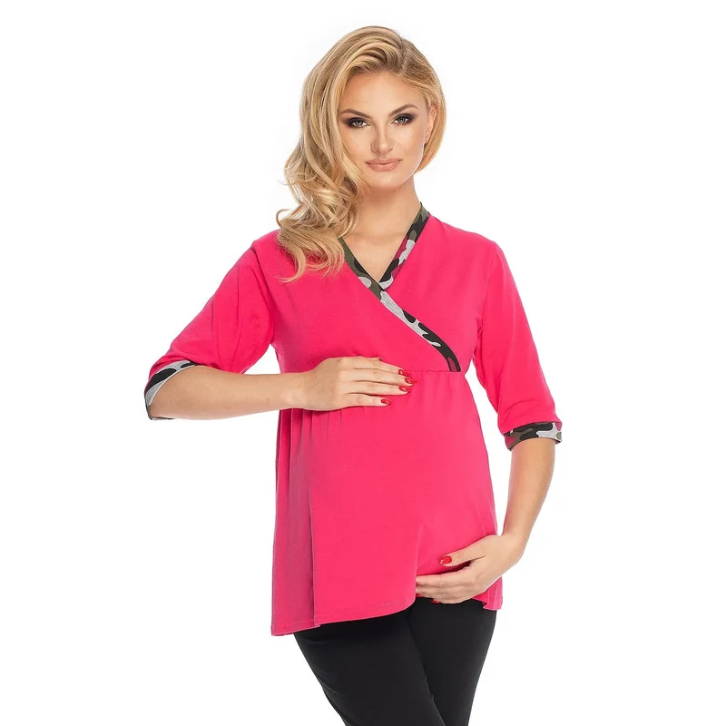 Pyjama maternité confort coton élasthanne rose allaitement moderne manches 3/4 Pee Ka Boo
