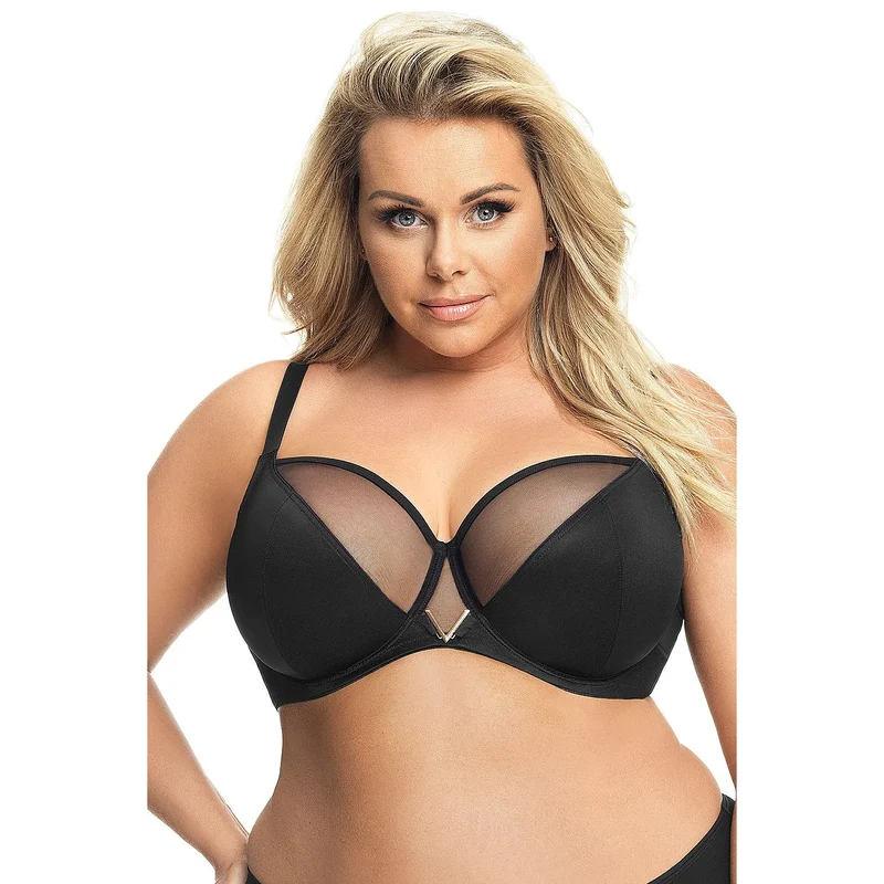 Gorsenia soutien gorge douceur modèle 146524 armatures ajustables bonnets opaques supérieurs transparents maille noir polyamide elasthanne