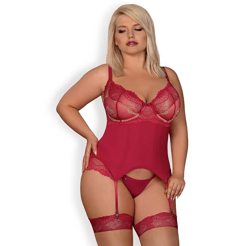 Corset sexy Rosalyne vin rouge soutien-gorge rembourré string assorti sensuel occasions spéciales