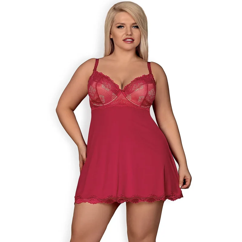 Nuisette sexy élégante dentelle rouge Rosalyne ajustable motifs floraux confort occasions spéciales