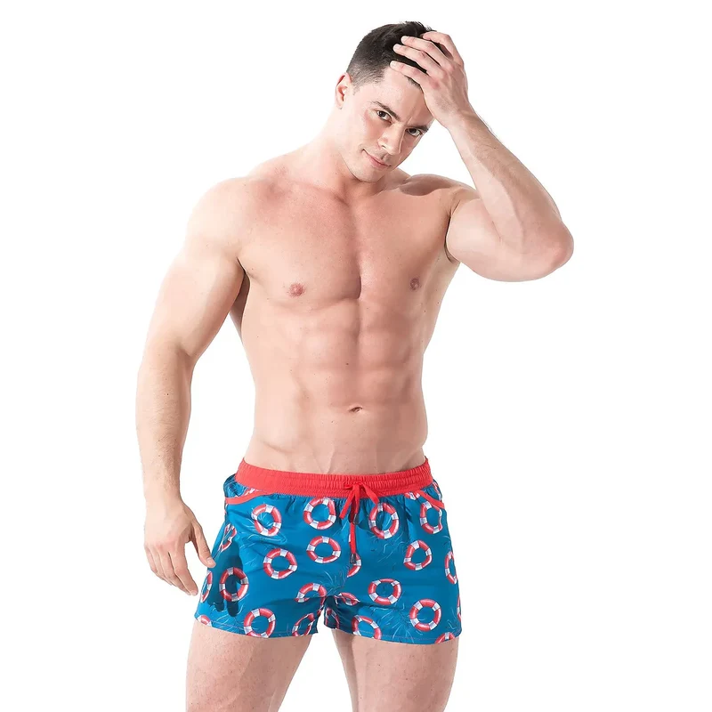 Short de bain homme Alpha Male polyester design maritime passepoil rouge confort plage élégance
