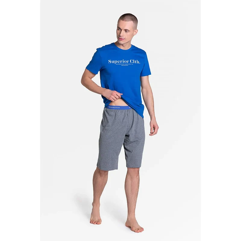 pyjama homme confortable moderne henderson haut short coton mélange respirant bleu vif gris élastique manches courtes