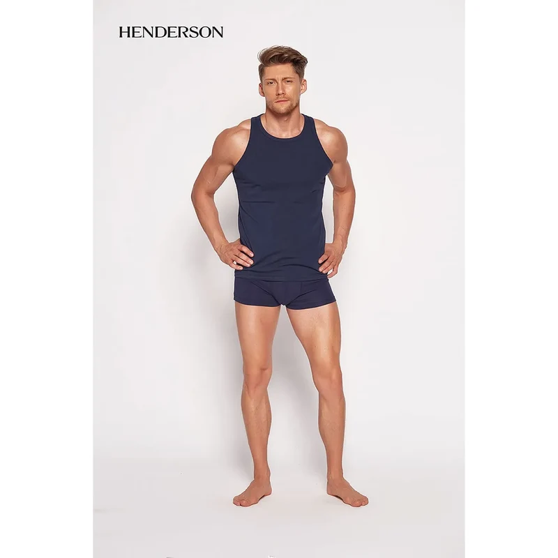 Ensemble sous vêtements masculin Henderson débardeur sans manches boxer taille courte bleu marine confort ajusté sport quotidien respirant