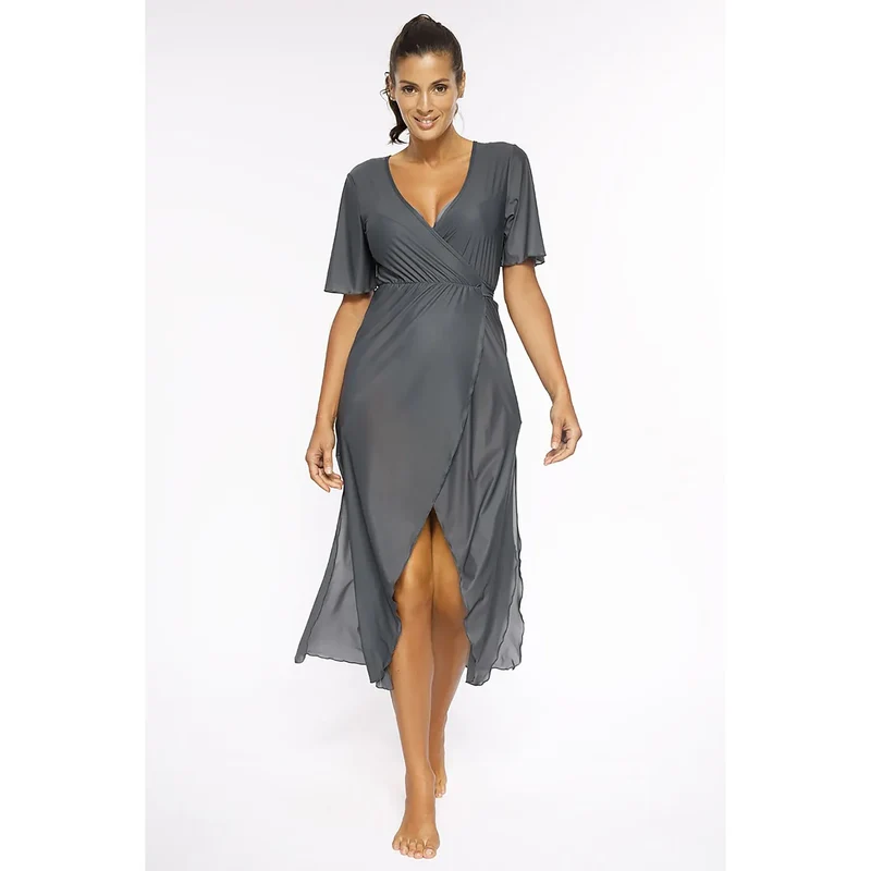 Tunique plage élégante wrap-style V-neck robe longue haute qualité italienne fente frontale versatile