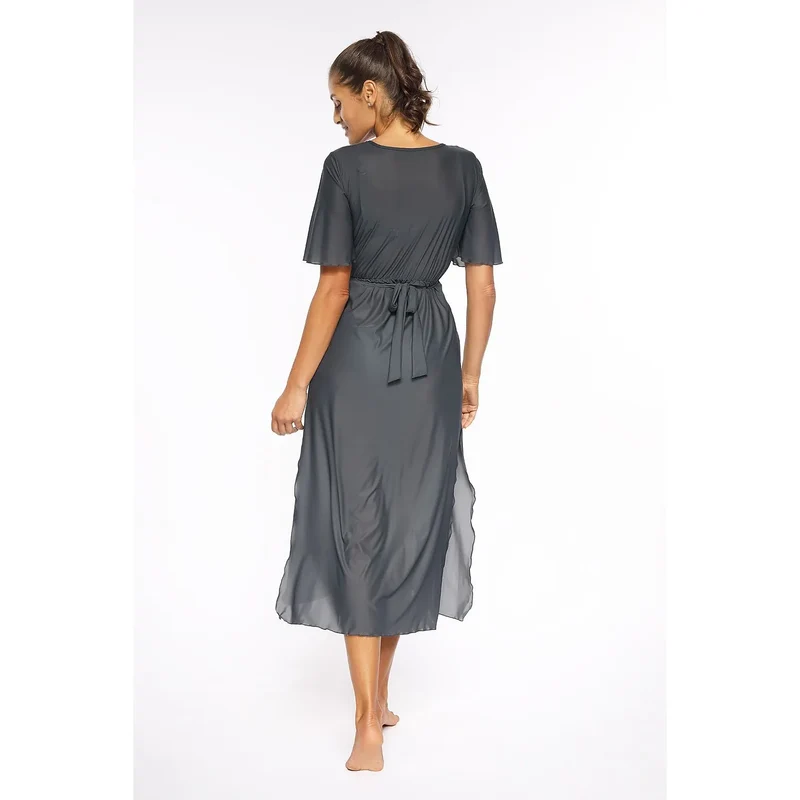 Tunique plage élégante wrap-style V-neck robe longue haute qualité italienne fente frontale versatile