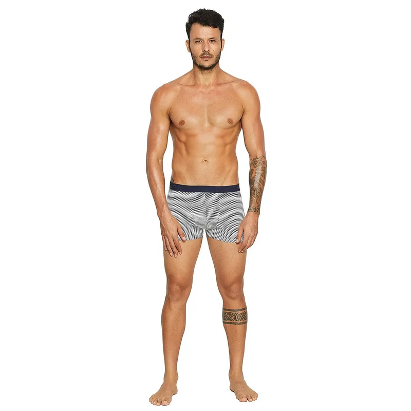 Boxer Homme Motif Géométrique Blanc Noir Coton Élasthanne Extensible Ceinture Élastique Confort Respirant Taille Standard Coutures Discrètes Pieds Sans Pression