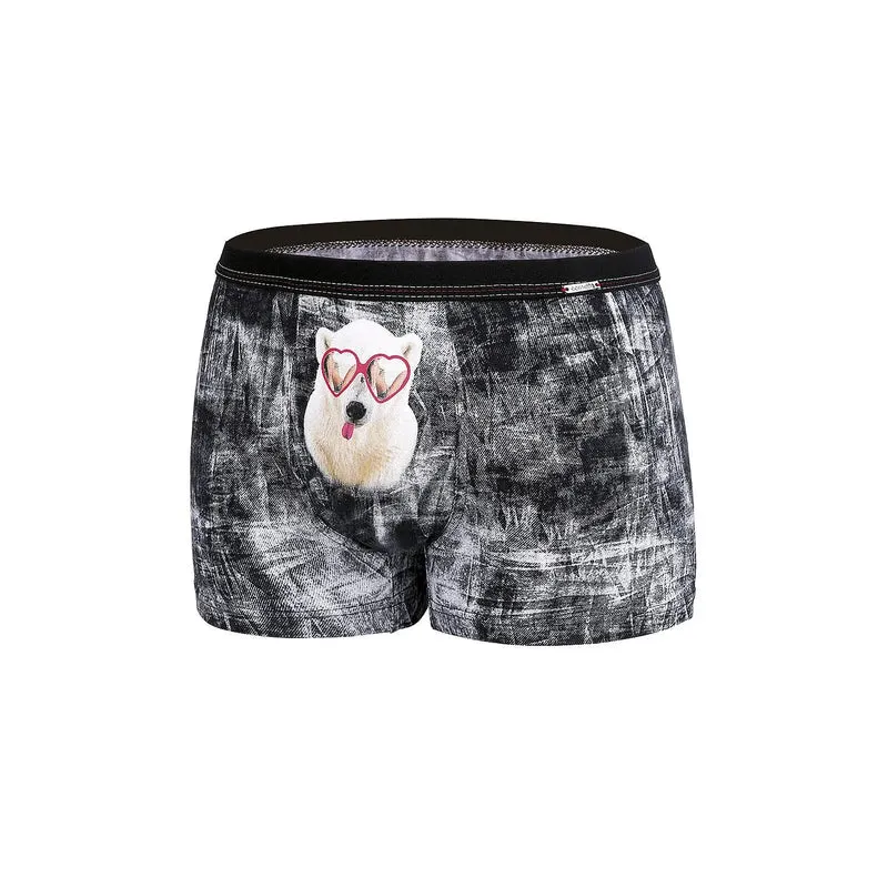 Boxer homme érotique motif ours lunettes cœur coton élasthanne cadeau Saint-Valentin tailles ajustables fantaisie