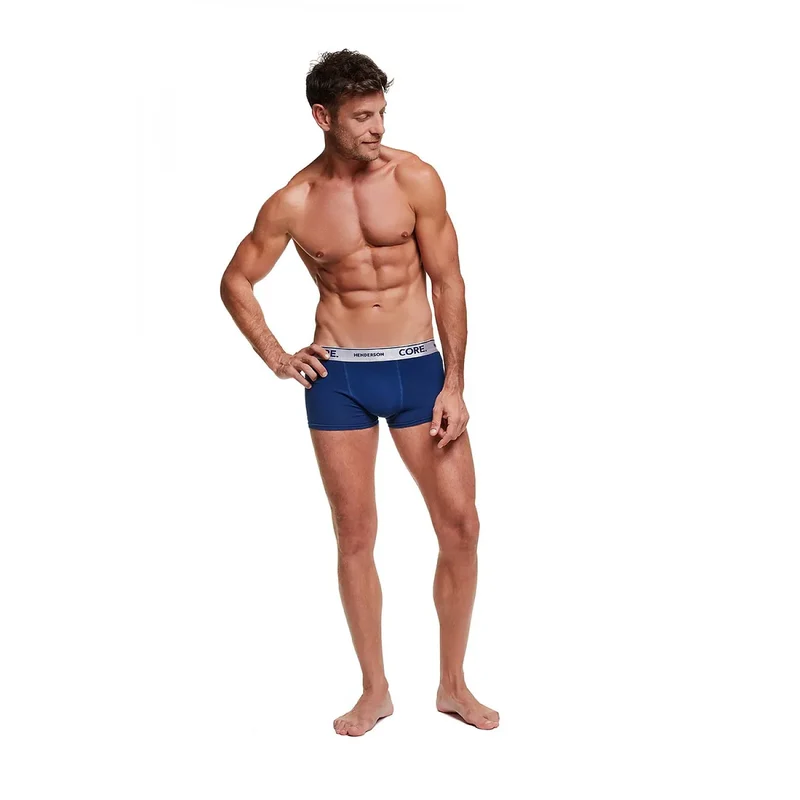 paire boxers hommes coupe ajustés bande élastique large imprimée logo Henderson coton élasthanne respirants confortables durables sportifs bleu marine