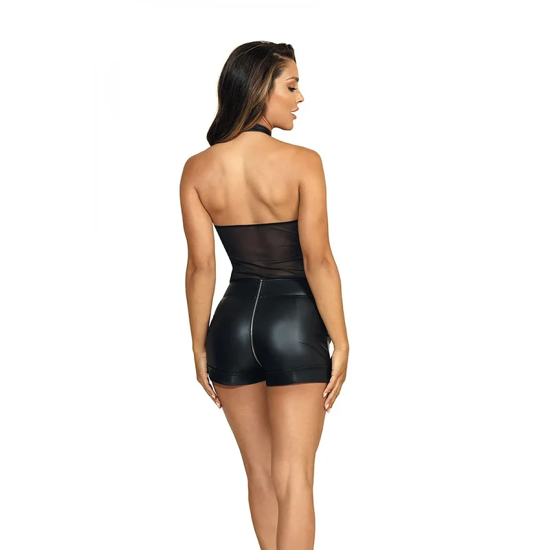 shorts latex mat sexy féminin moulant ajusté fermeture éclair détachable argenté noir sensualité audace soirée intime