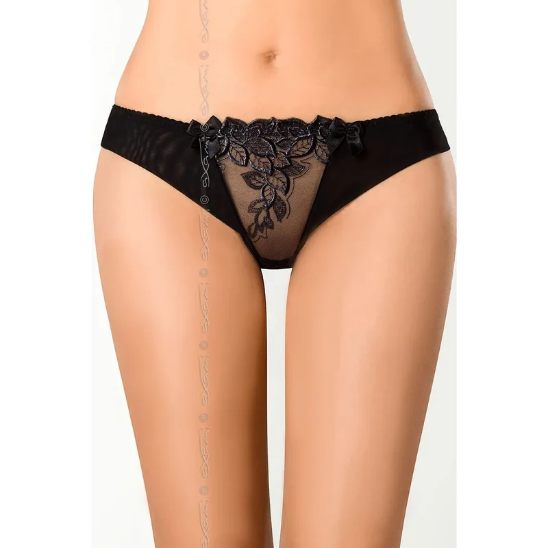 culotte dentelle noire maille semi transparente motif floral noeuds satin ceinture élastique confort ajustement sensuelle élégante raffinée Axami 126705