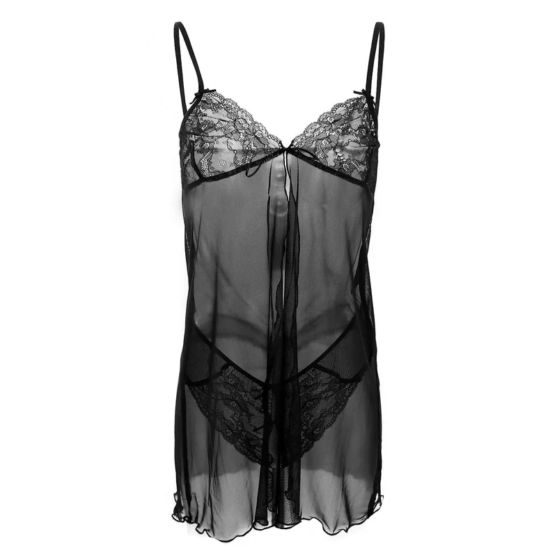 lingerie sexy dentelle tulle noir ajustable fendu noué bretelles fines maintien confortable doux raffiné sophistiqué sensuelle