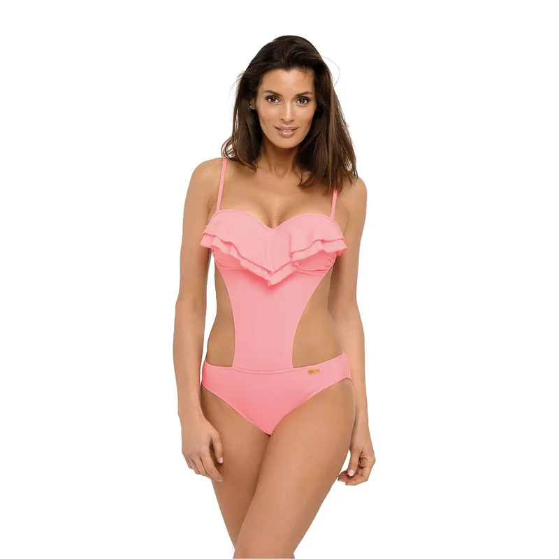 Maillot bain monokini cubain pièce bonnets rembourrés découpes latérales volant aérien bretelles détachables tissu italien extensible confort séduisant