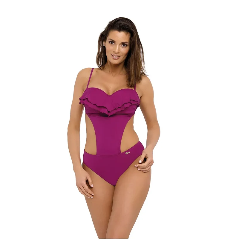 Maillot monokini cubain italien stretch bonnets rembourrés galbant décolleté sublimé découpes volant bretelles détachables dos noué couleurs variées élégant glamour