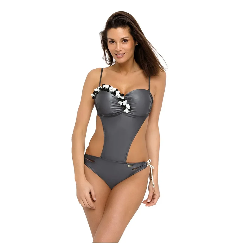 monokini pièce rehausse poitrine rembourré armature fleurs cousuesmain tissu italien nacré bretelles amovibles nouage dos liens hanches taillesSXXL