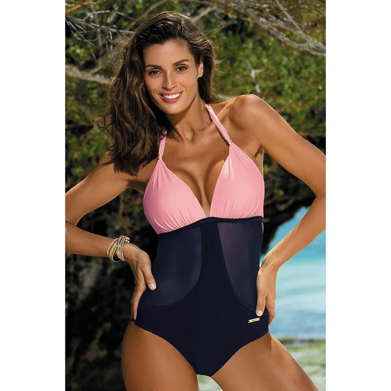 monokini rembourré amplifiant gainant galbant poitrine tulle semitransparent bretelles nouées nuque broche élégante boucle dos ajustable polyamide élasthanne séchage rapide