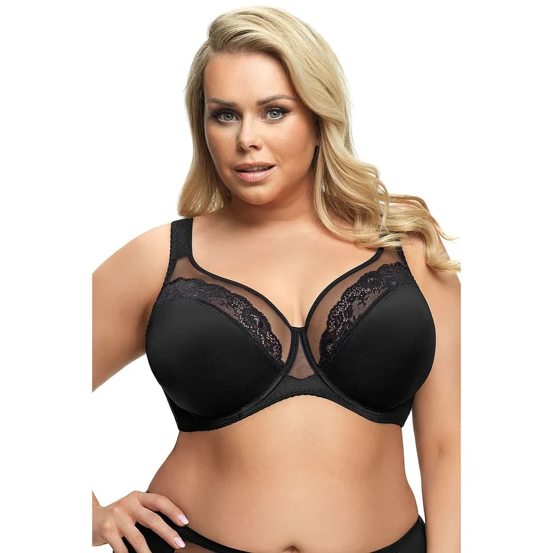 soutien gorge souple noir dentelle tulle grandes tailles maintien optimal armatures discrètes bretelles réglables confort quotidien élégance glamour Gorsenia
