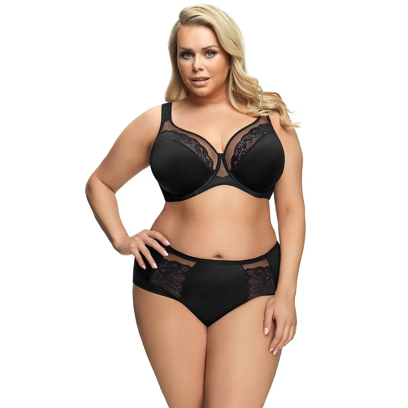 soutien gorge souple noir dentelle tulle grandes tailles maintien optimal armatures discrètes bretelles réglables confort quotidien élégance glamour Gorsenia