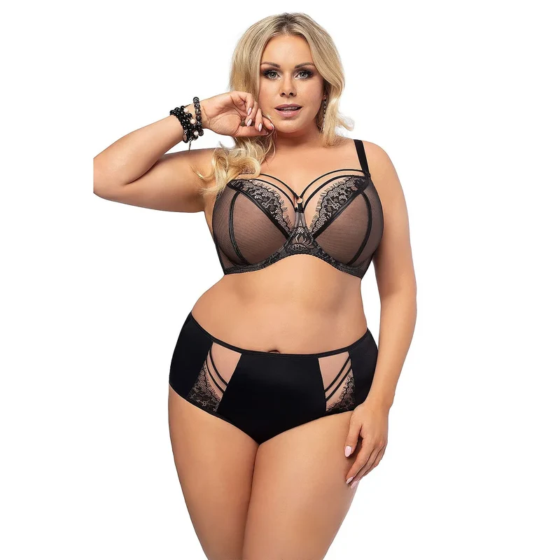 soutiengorge confortable dentelle tulle noir beige armature maintien galbe silhouette raffinée lycra bretelles réglables noeuds tailles Gorsenia 128806