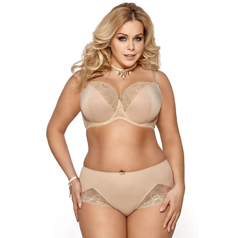soutiengorge dentelle doux maintien parfait décolleté arrondi armatures réglables côtés Lycra maille doublée confort rehausse poitrine beige tailles nombreuses Gorsenia