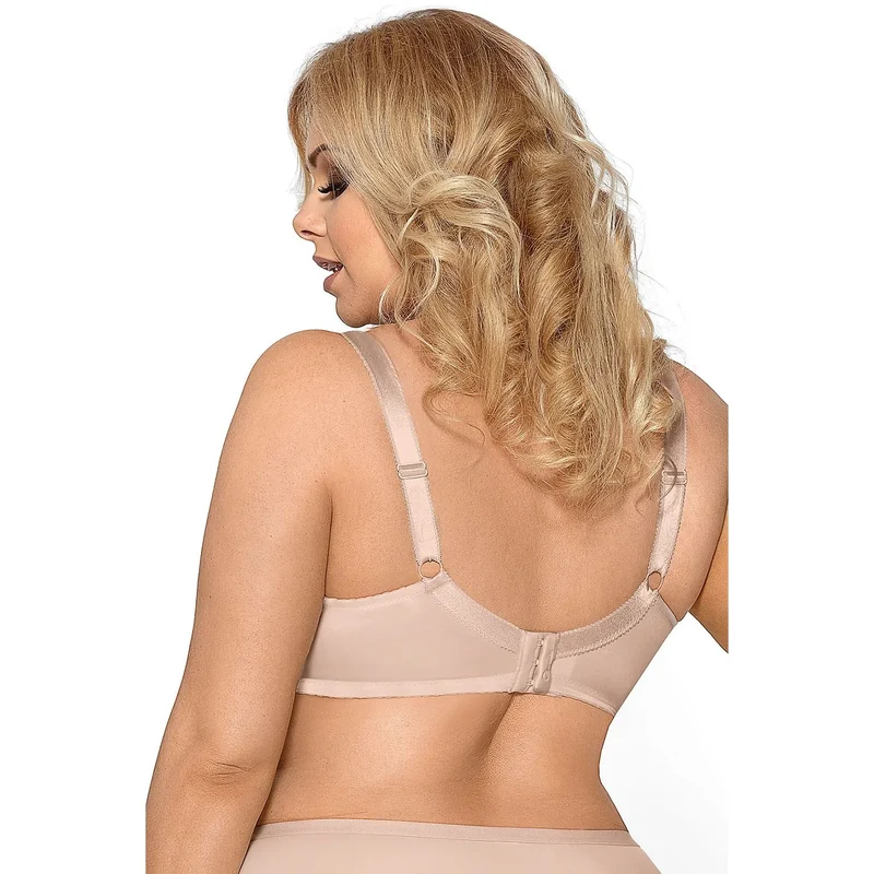 soutien gorge beige dentelle maintien confort grande taille bonnets renforcés armature bretelles élargies réglables tulle transparent lycra durable raffiné