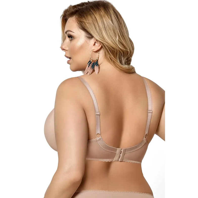 soutien gorge classique broderie élégante maintien poitrine grande taille confort bonnets structurés doublés lycra ajustables beige