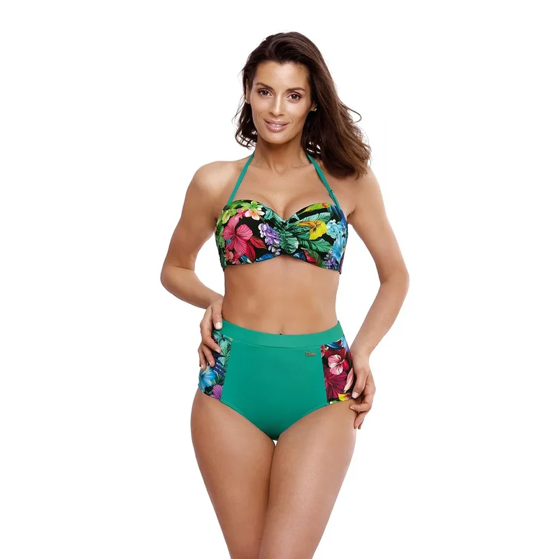 maillot bain rétro fleuri romantique soutiengorge armatures bonnets rembourrés rehaussement bretelles détachables fond haut tissu italien vert confortable