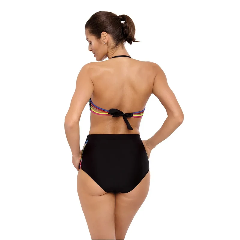 maillot bain deux pièces rétro fleurs galbant rembourré armatures bretelles détachables tissu italien polyamide élasthanne noir