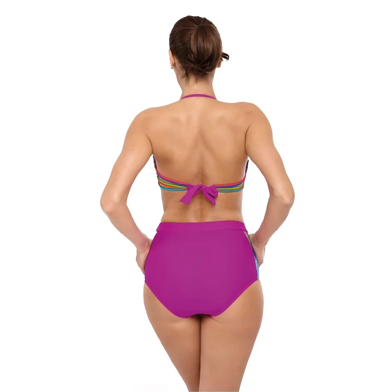 Maillot bain deux pièces rétro floral fleurs détachables galbant bonnets rembourrés armatures maintien bretelles amovibles tissu italien violet tailles variées