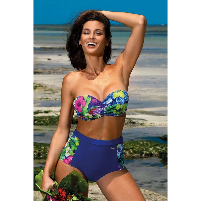 maillot bain deux pièces rétro motifs floraux fleurs détachables bretelles amovibles bonnets rembourrés rehaussant taille haute tissu italien