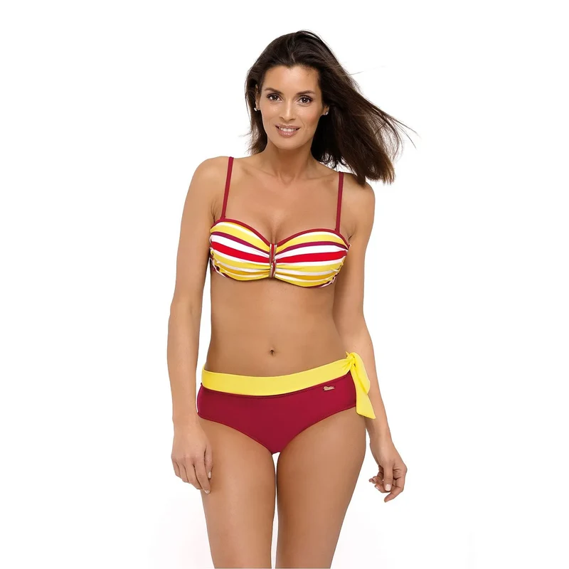 maillot bain deux pièces galbant tissu italien bardot bretelles détachables armatures mousse motifs colorés bas uni attaches latérales