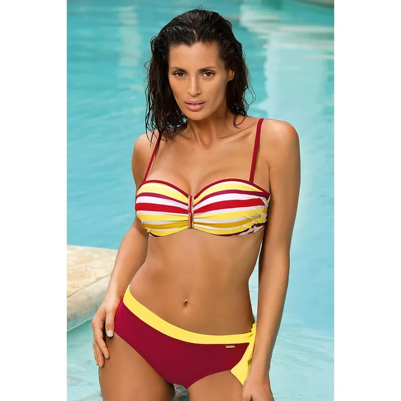 maillot bain deux pièces galbant tissu italien bardot bretelles détachables armatures mousse motifs colorés bas uni attaches latérales