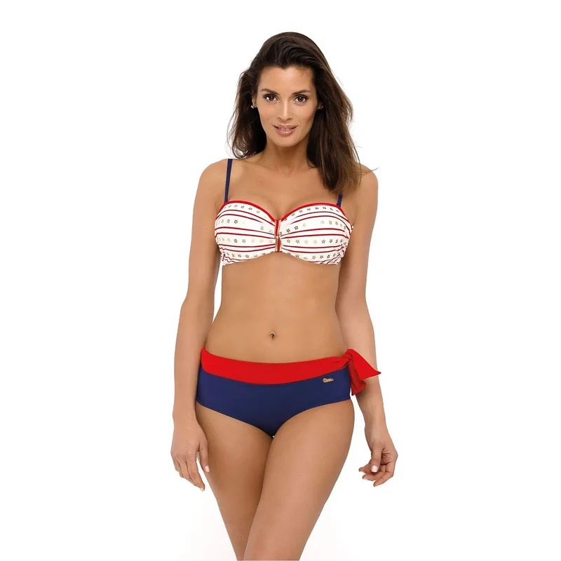 Maillot bain deux pièces rehausseur italien détachable confortable Marko bardot rembourré armatures maintien bikini bas attaches latérales beige