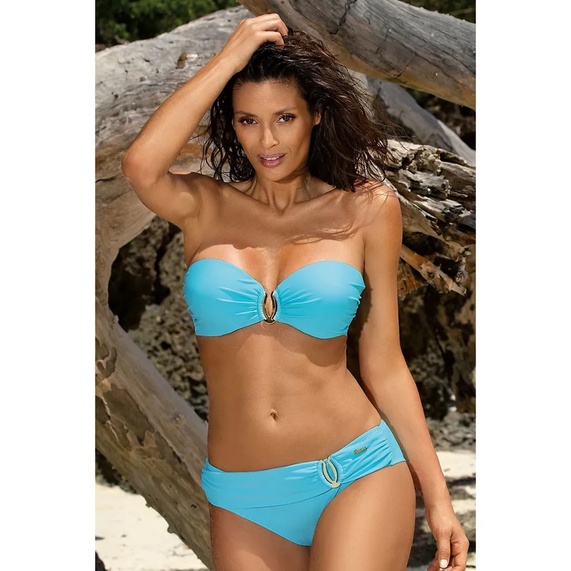 maillot bain deux pièces bandeau bijoux tissu italien haute qualité armature rembourrée bretelle amovible lanière élégante couleur bleue maintien optimal