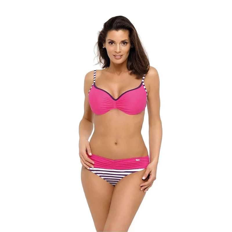 Maillot bain deux pièces italien rayé brésilien rehausseur soutiengorge armatures mousse galbe naturel généreux tissu qualité