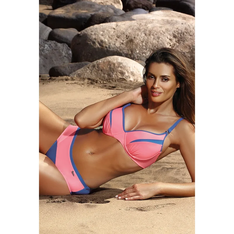 maillot bain deux pièces grandes tailles sport élégant rembourré soutien armature bretelles réglables culotte taille haute bordure contrastée rosé maintien
