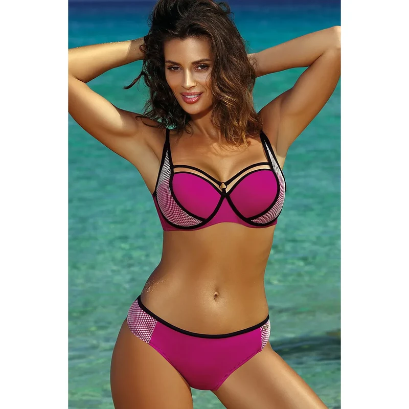 maillot bain deux pièces élégant effet galbe bretelles stylisées soutien gorge armatures maintien optimal tissu élastique italien rosé tailles variées