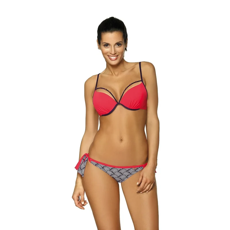 maillot deux pièces brésilien rembourré armatures bretelles réglables fermeture boucle culotte motifs passepoils rose pastel nectarine Marko glamour