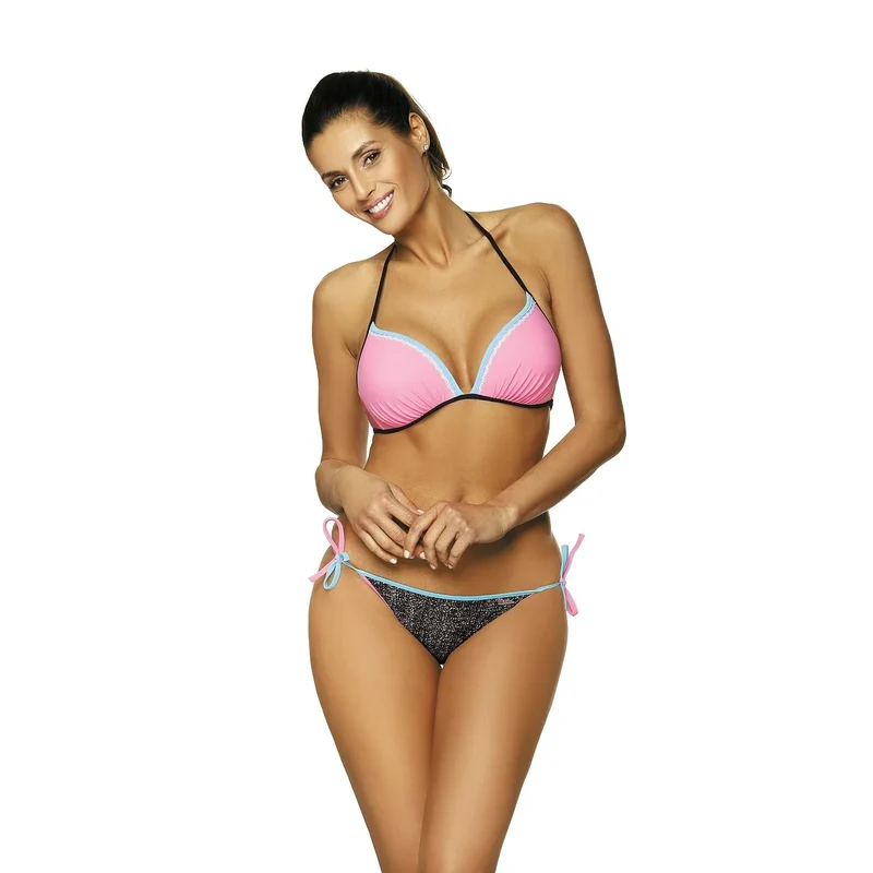 maillot bain bikini dentelle effetgalbant rembourré soutiengorge bretellesnouables culotte cordonsnouables motifsavant uniarriere tissuitalien extensible rose taillesvariées estival