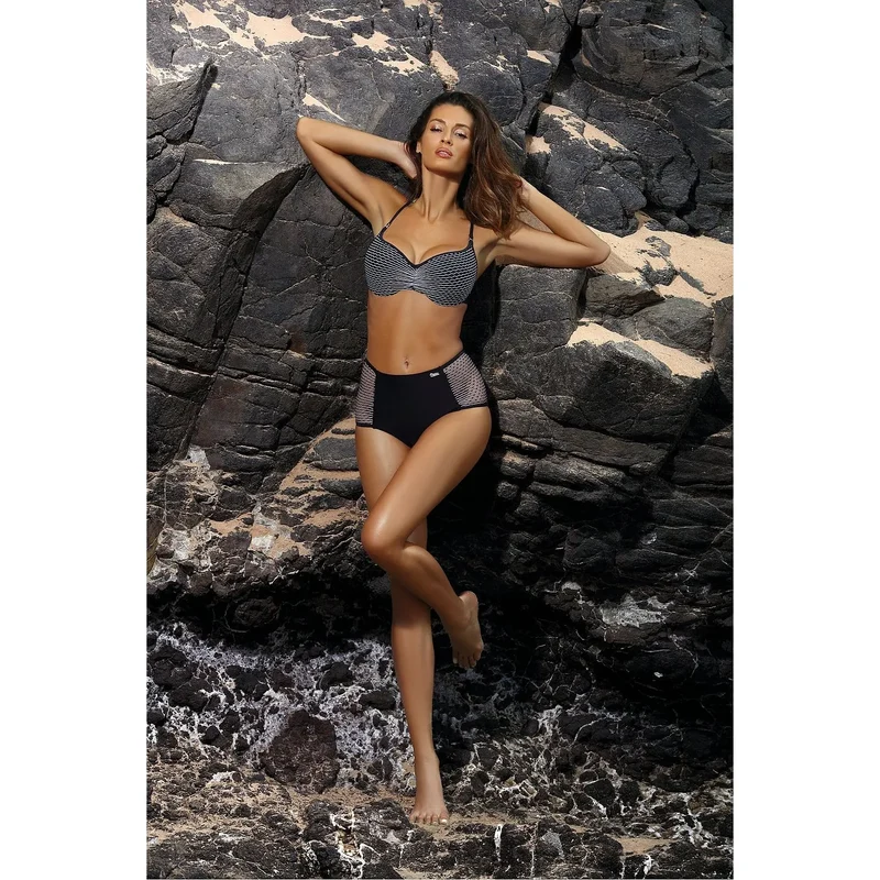 maillot bain deux pièces taille haute rembourré armatures effet liftant maille ajourée inserts sophistiqué bretelles réglables fermeture dos noir