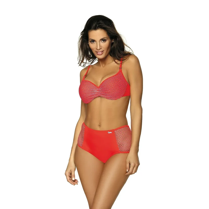 Maillot bain deux pièces taille haute galbant bonnets rembourrés armatures maille ajourée bretelles réglables fermoir arrière orange Marko
