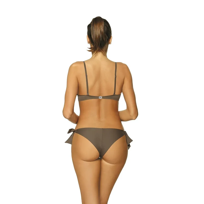 maillot bain deux pièces volants bonnets rembourrés effet galbant petite poitrine bretelles réglables amovibles culotte brésilienne brun