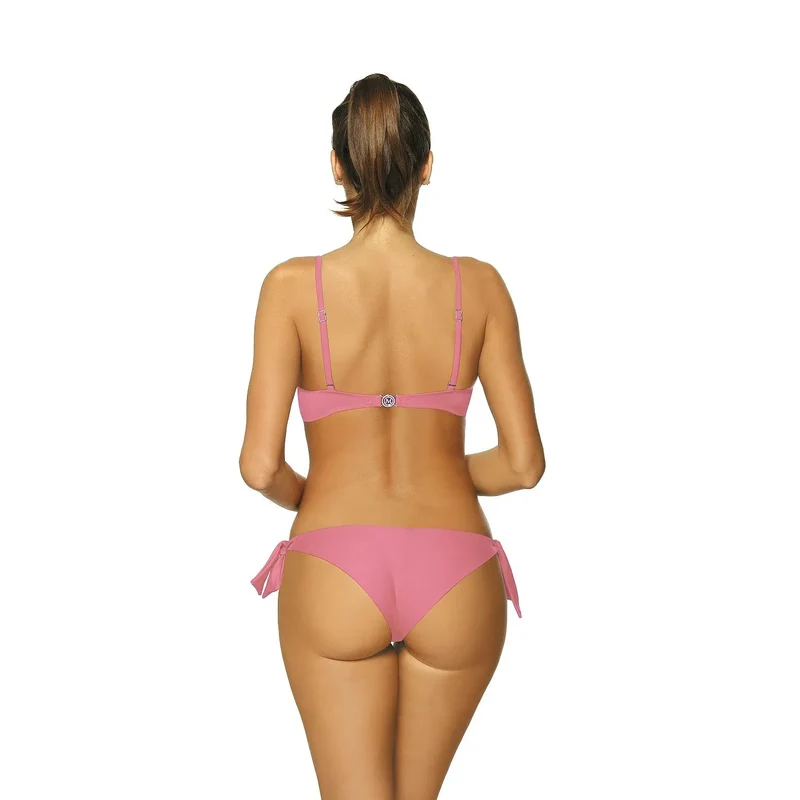 Bikini deux pièces rehaussant rembourré volants aériens brésilien bretelles détachables réglables polyamide élasthanne extensible maintien bonnets câblés tailles rosé Marko