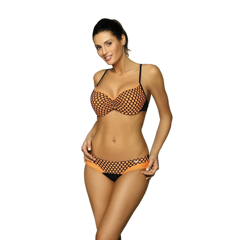 maillot bain deux pièces effet galbant armatures résille ajourée exotique orange tissu italien extensible bretelles réglables maintien renforcé petites poitrines