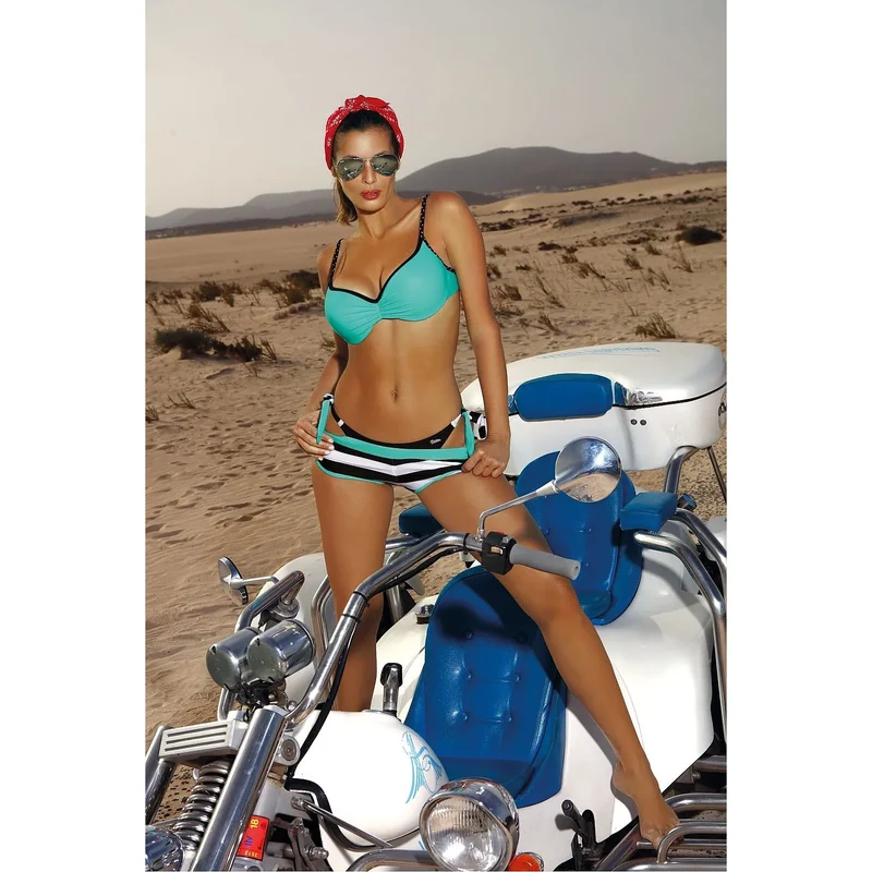 maillot bain trois pièces sport sexy effet rehaussant bonnets rembourrés armature intégrée maintien optimal short rayures culotte nouée vert éclatant