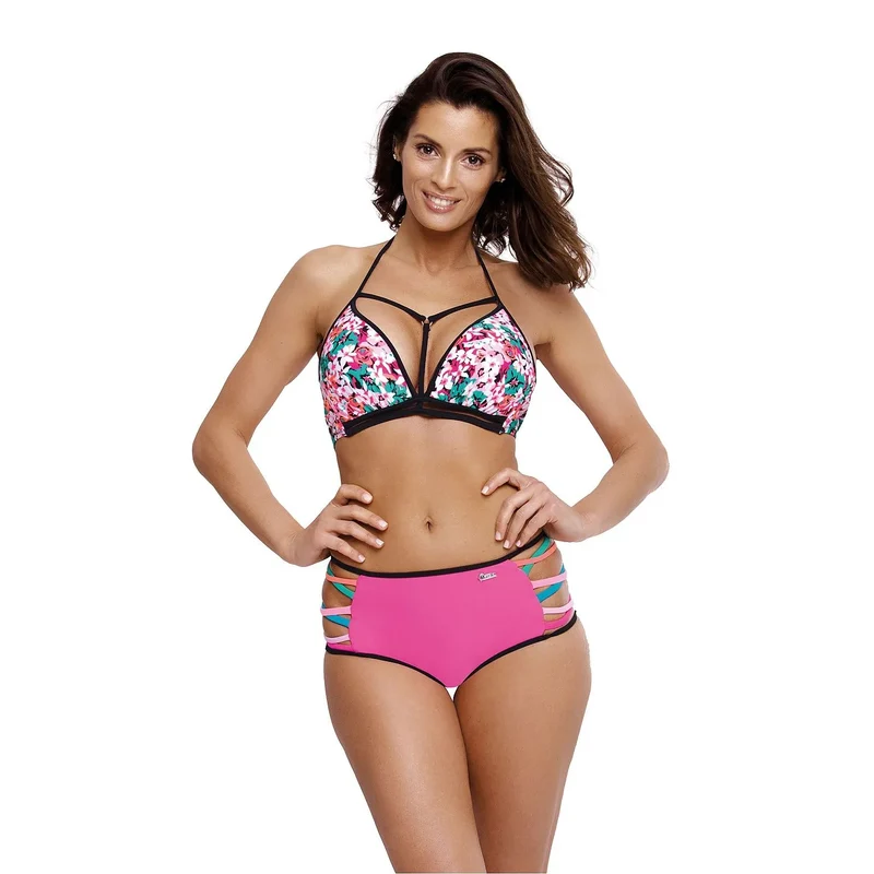 maillot bain deux pièces fleuri rayures bonnets rembourrés soutien galbant décolleté confort tissu italien durable nouable rosé